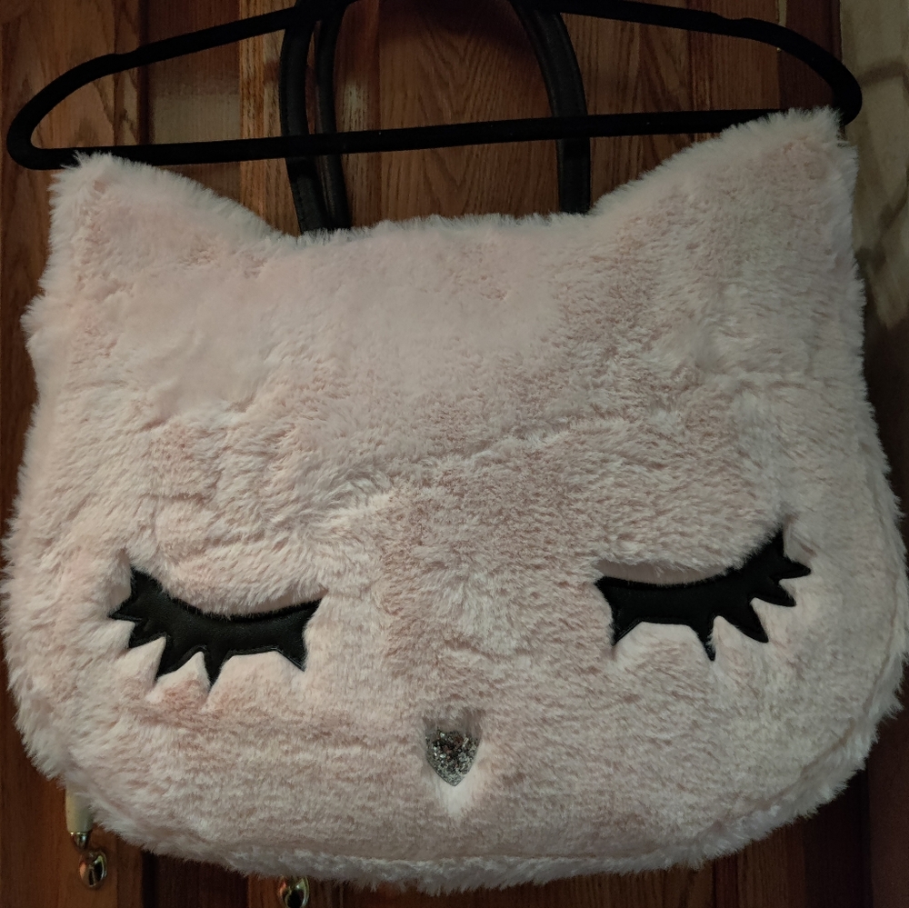 Plush Pink Cat Face Crossbody Bag